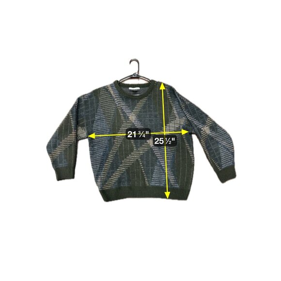 Geoffrey Beene Classics 90s Green Blue Beige Geometric Pattern Sweater Sz L - Picture 6 of 9
